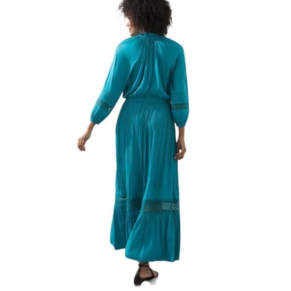 Chico’s Crochet Detail Ruffle Maxi Dress Blue - Picture 5 of 10